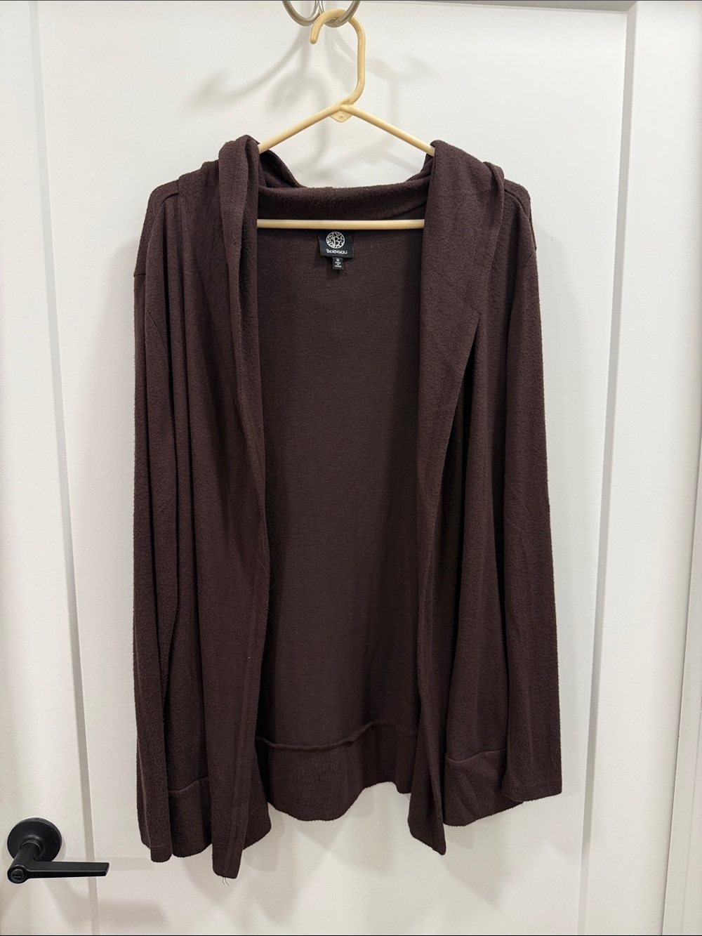 bobeau Open-Front Hooded Cardigan in Chocolate Brown